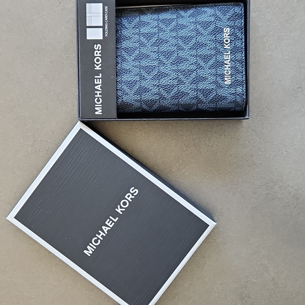 Michael Kors Blue Mason Mens Logo Bi-Fold Card Case New $68